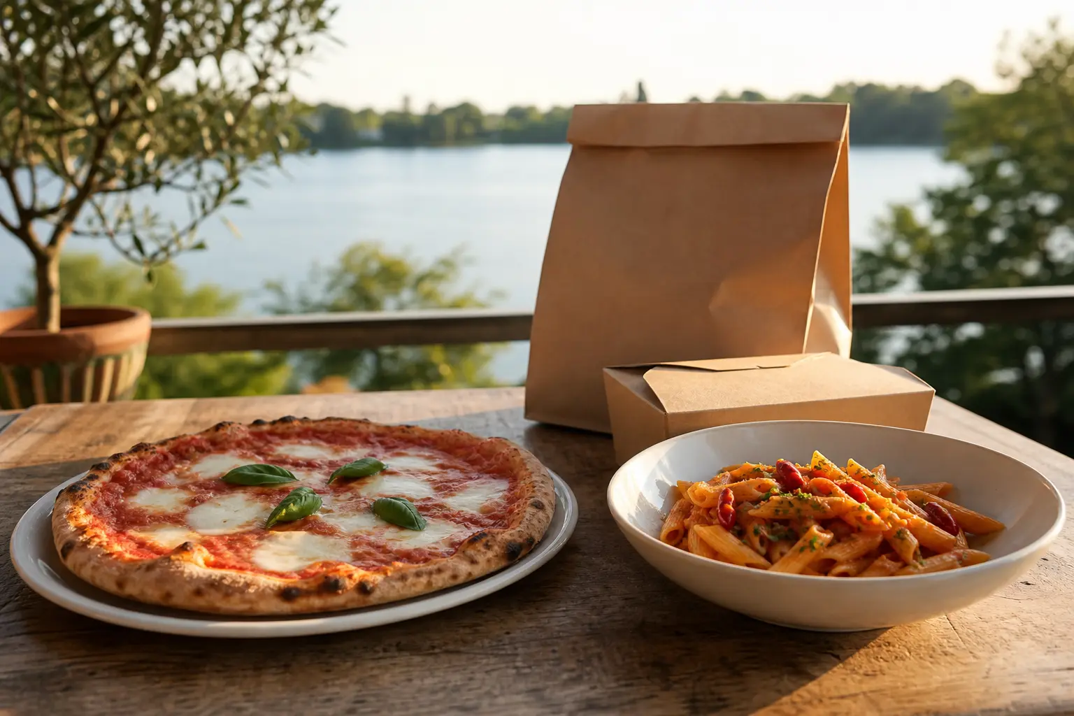 Pizza, Pasta und Abholung am See.